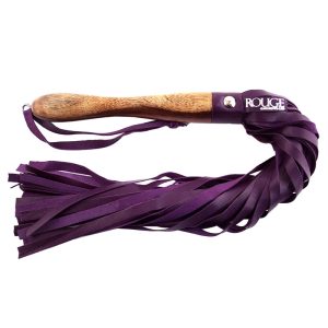 Rouge Garments Wooden Handled Purple Leather Flogger BondageBox UK