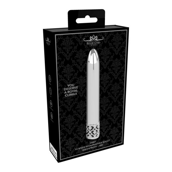 Royal Gems Shiny Rechargeable Bullet Silver BondageBox UK