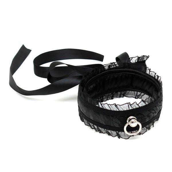 Satin Look Black Collar With O Ring BondageBox UK