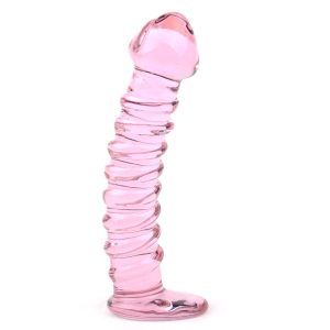 Textured Pink Glass Dildo BondageBox UK