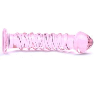 Textured Pink Glass Dildo BondageBox UK