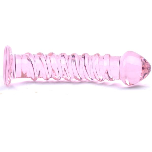 Textured Pink Glass Dildo BondageBox UK