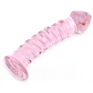 Textured Pink Glass Dildo BondageBox UK