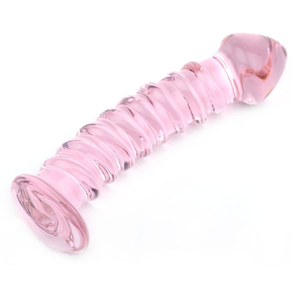 Textured Pink Glass Dildo BondageBox UK