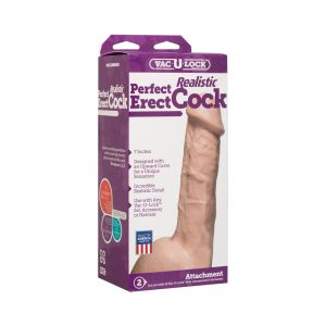 Vac U Lock 7 Inch Perfect Erect Cock Attachment Flesh Pink BondageBox UK