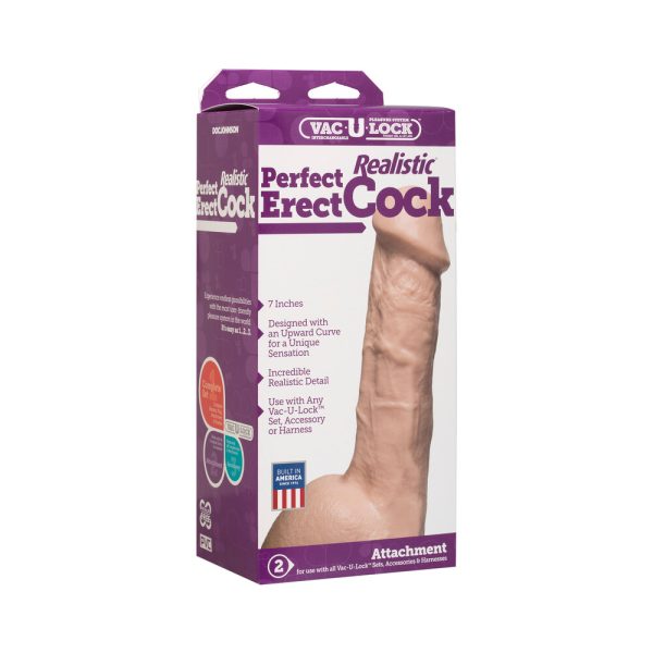 Vac U Lock 7 Inch Perfect Erect Cock Attachment Flesh Pink BondageBox UK