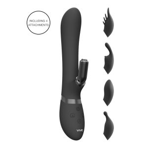 Vive Chou Double Action Interchangeable Rabbit Vibrator Black BondageBox UK