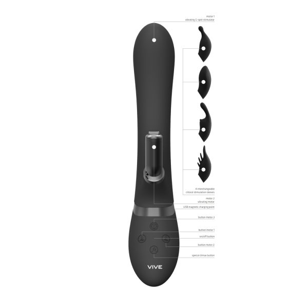 Vive Chou Double Action Interchangeable Rabbit Vibrator Black BondageBox UK