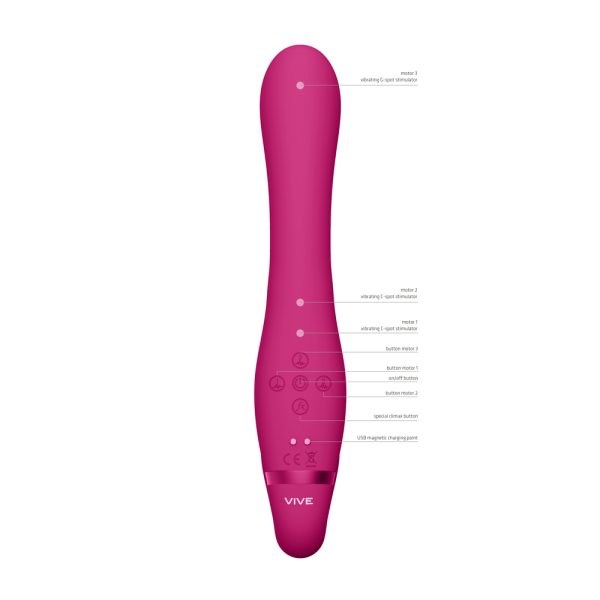 Vive Suki Triple Action Strapless Strap On Vibrator Pink BondageBox UK