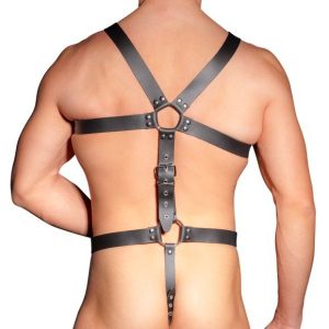 Zado Mens Leather Adjustable Harness With Cock Ring BondageBox UK