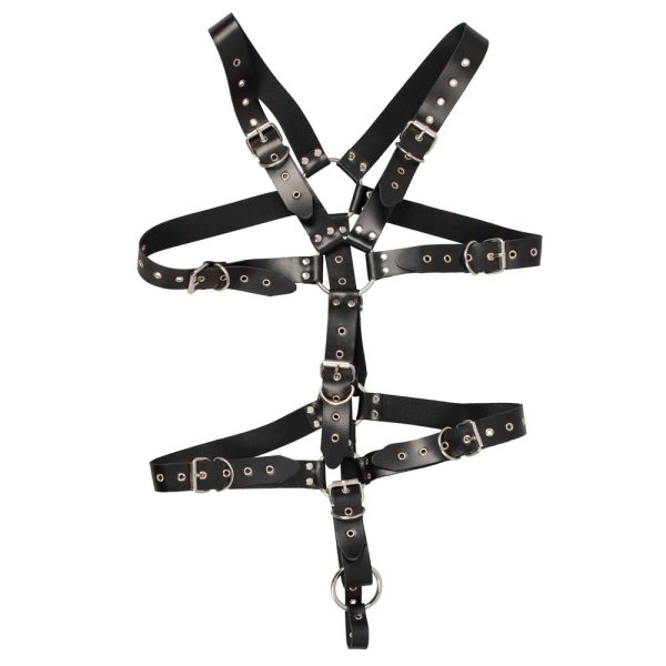 Zado Mens Leather Adjustable Harness With Cock Ring BondageBox UK