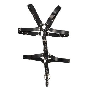 Zado Mens Leather Adjustable Harness With Cock Ring BondageBox UK