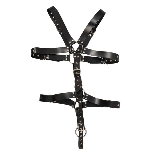 Zado Mens Leather Adjustable Harness With Cock Ring BondageBox UK